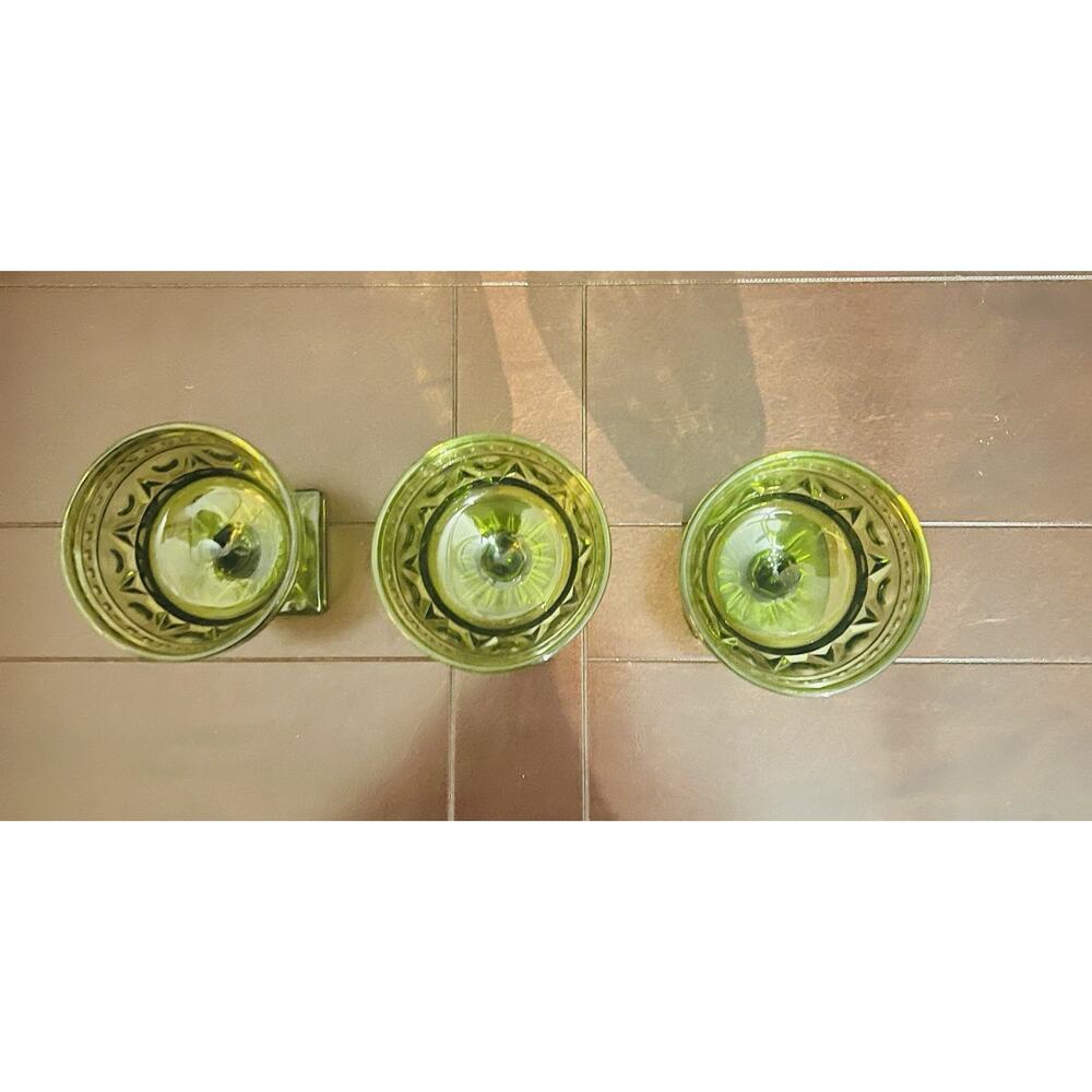 Vintage Indiana Cut Green 6 OZ Glass Dessert Set of 3